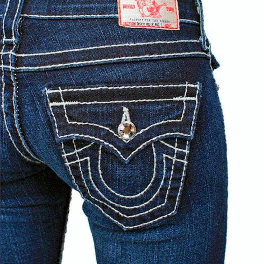 True Religion Disco Billy Super T Low Rise Jeans 26 Rhinestone Y2K